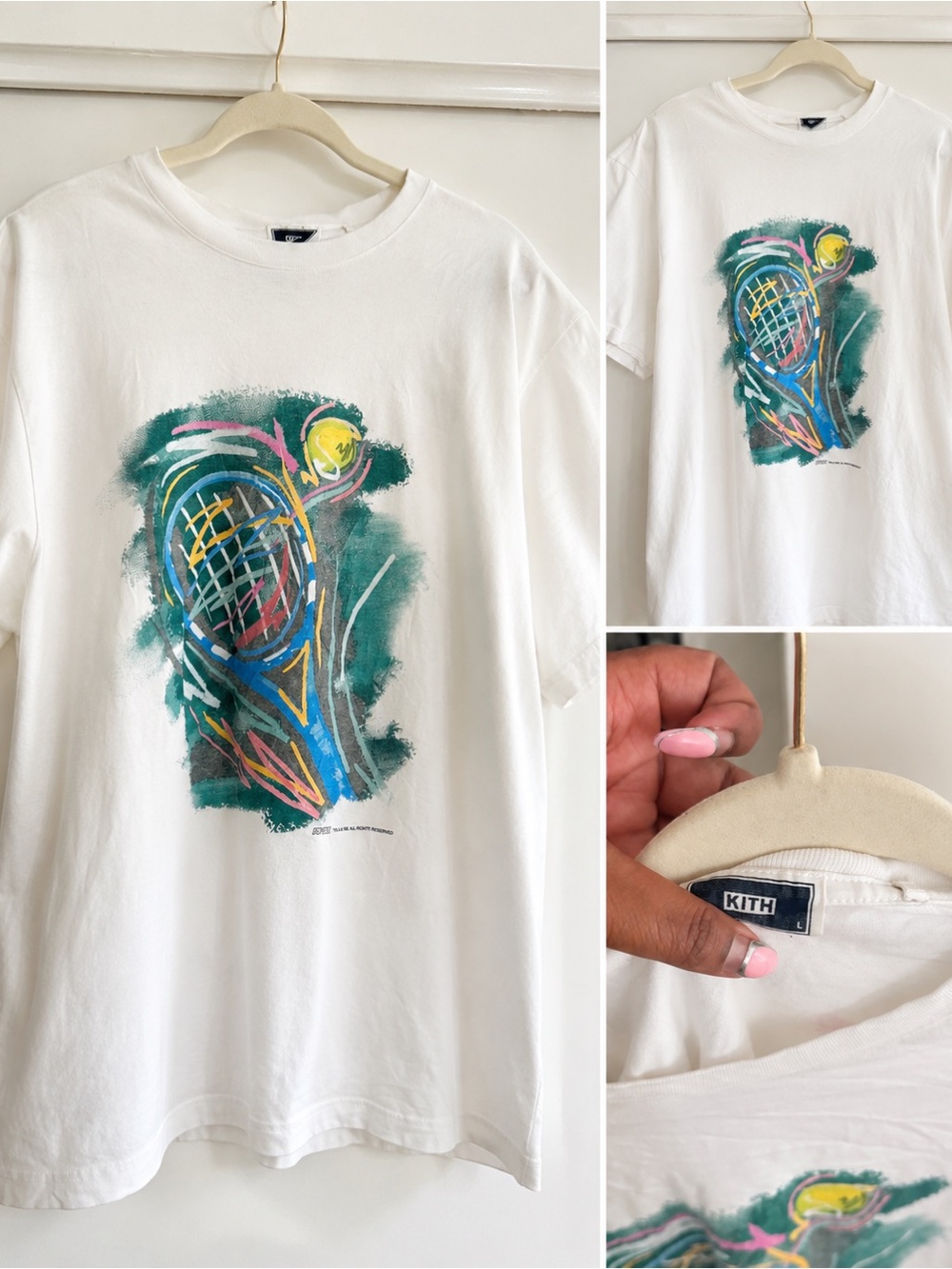 KITH x Wilson Racquet Crew Logo Vintage Tee White Size L SS23